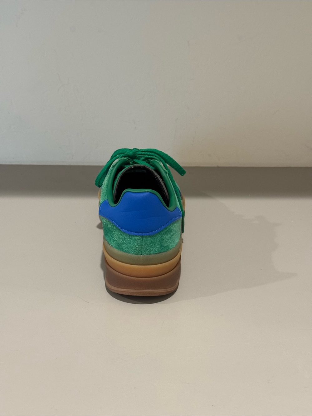 Adidas Gazelles Green Suede Women’s platform Sneakers with Blue Stripes - Picture 10 of 10